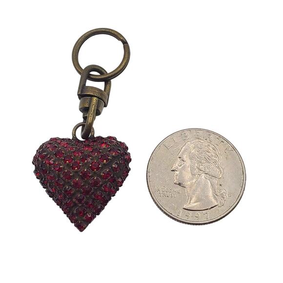 Dorothy Bauer Red Crystal Heart Charm Puffy 90s Swarovski Purse Collar Keychain - Picture 2 of 5